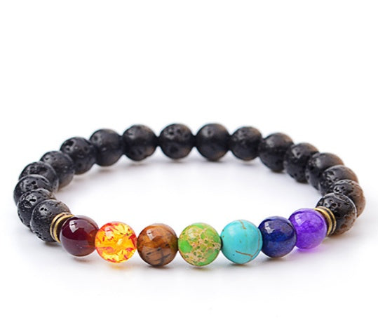 Black Lava 7 Chakra Beaded Bracelet