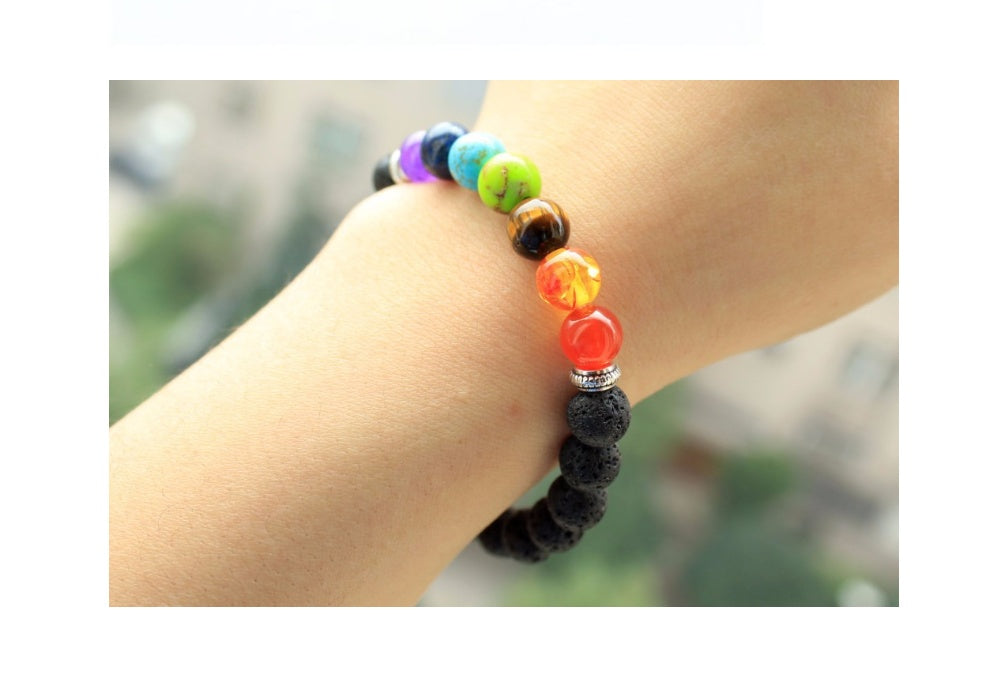 Black Lava 7 Chakra Beaded Bracelet