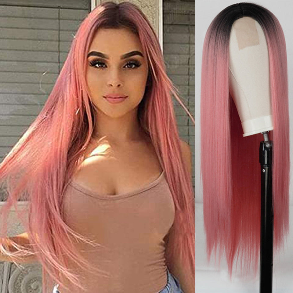 Pink, Red, White Long Straight Hair