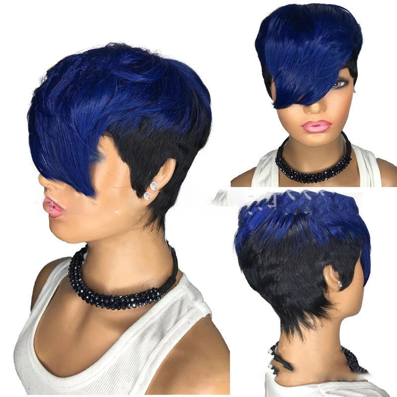 Blue Ombre Wavy Color Short Straight Bob Pixie