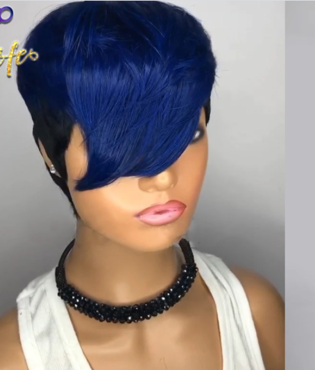 Blue Ombre Wavy Color Short Straight Bob Pixie