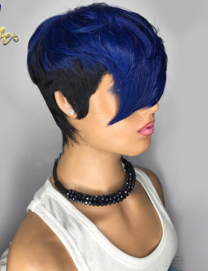 Blue Ombre Wavy Color Short Straight Bob Pixie