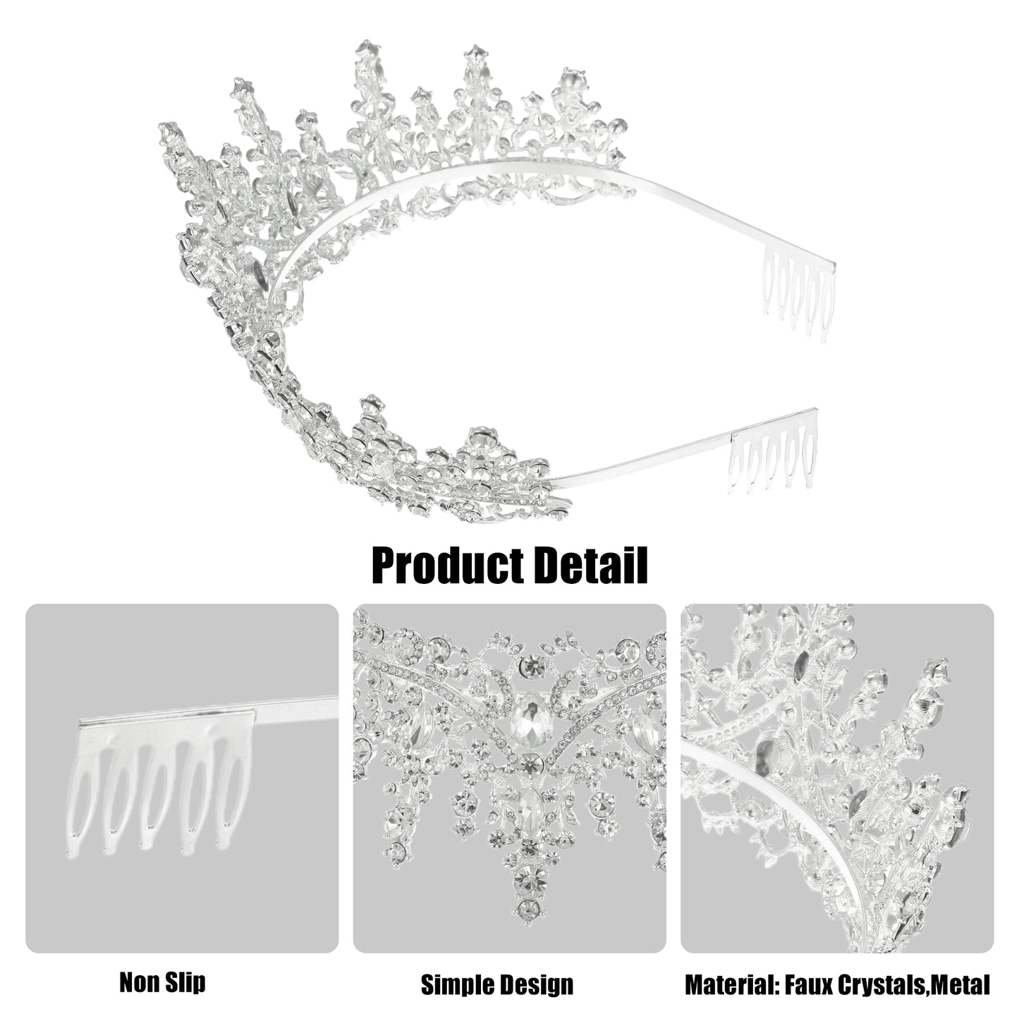 Silver Tone Crystal Tiara Crowns