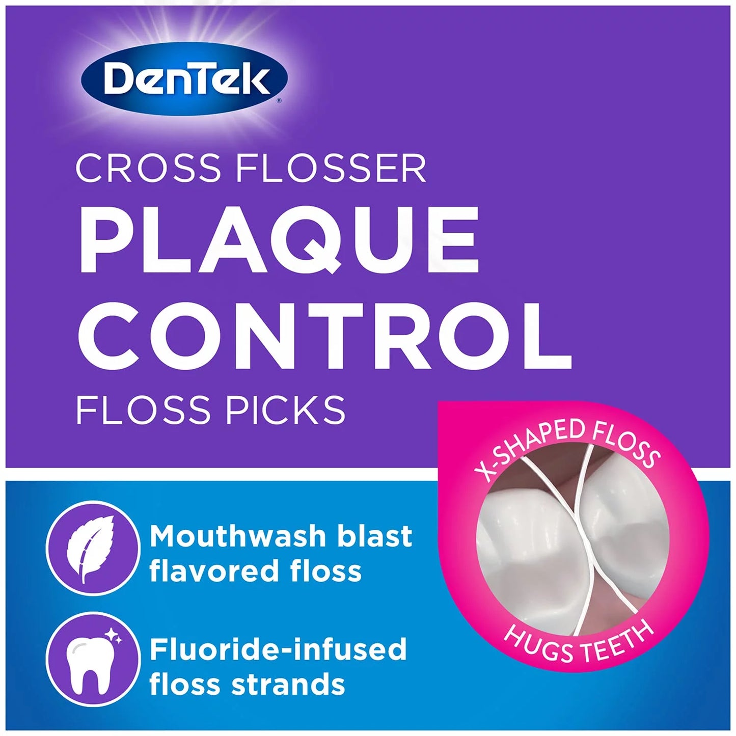 Cross Flosser Plaque Control Floss Picks, X-Shaped Floss, 75 Count, 3 Pack