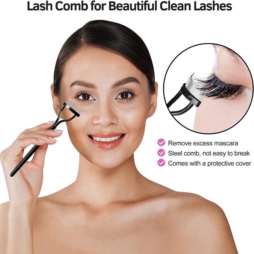 Eyelash Curlers Kit for Women W Lash Curler, Eyelash Comb Seperator, 3 In1 Mascara Brushes, Eyelash Extension Tweezers, Foldable Eyebrow Brush and Comb, 6 Silicone Refills Pads for Natural Eyelashes