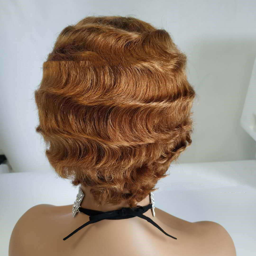 Pixie Cut  Finger Wave Short Bob Remy Wig