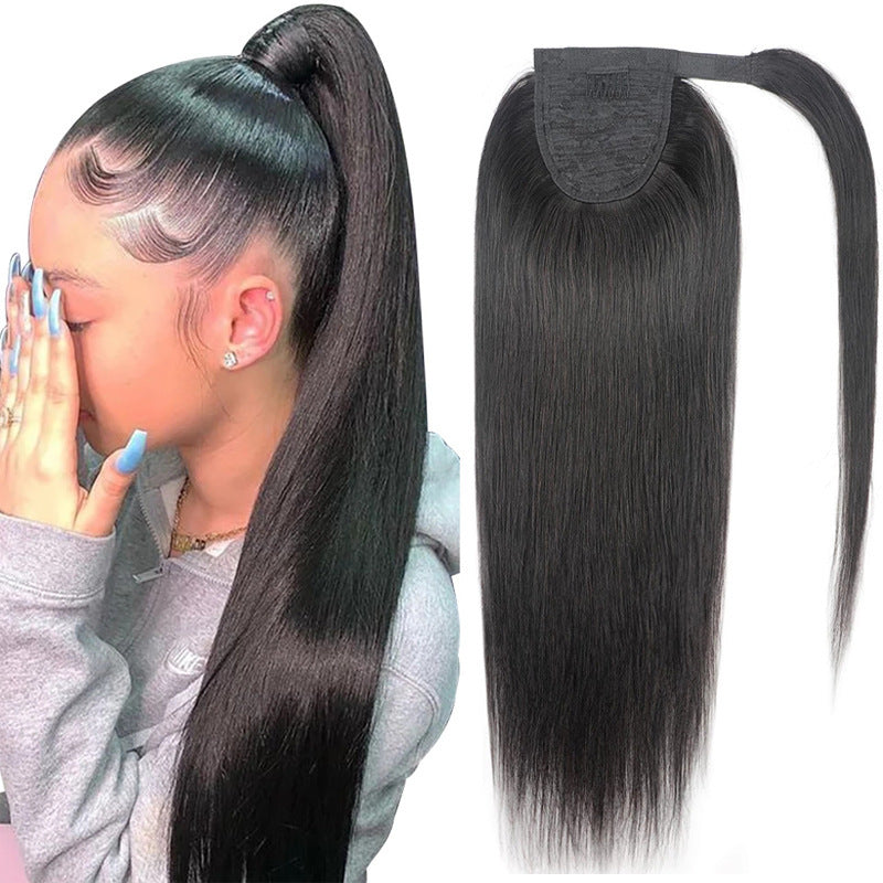 Natural Black Straight Velcro Ponytail