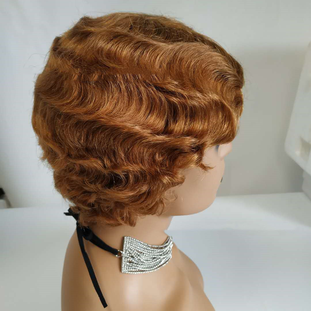 Pixie Cut  Finger Wave Short Bob Remy Wig