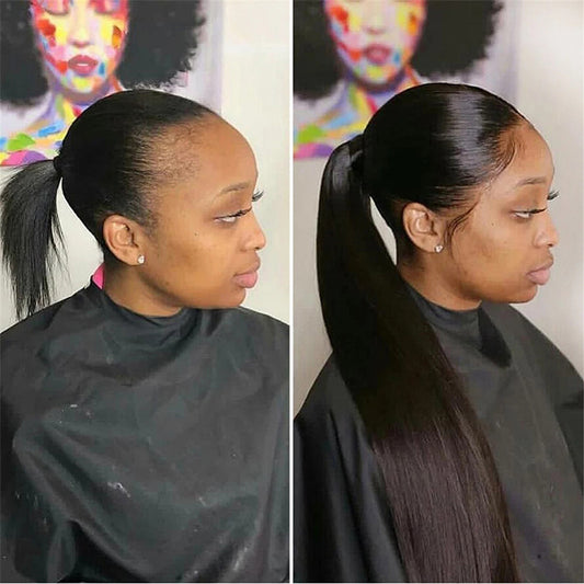 Natural Black Straight Velcro Ponytail