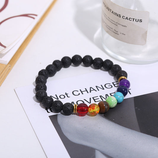 Black Lava 7 Chakra Beaded Bracelet