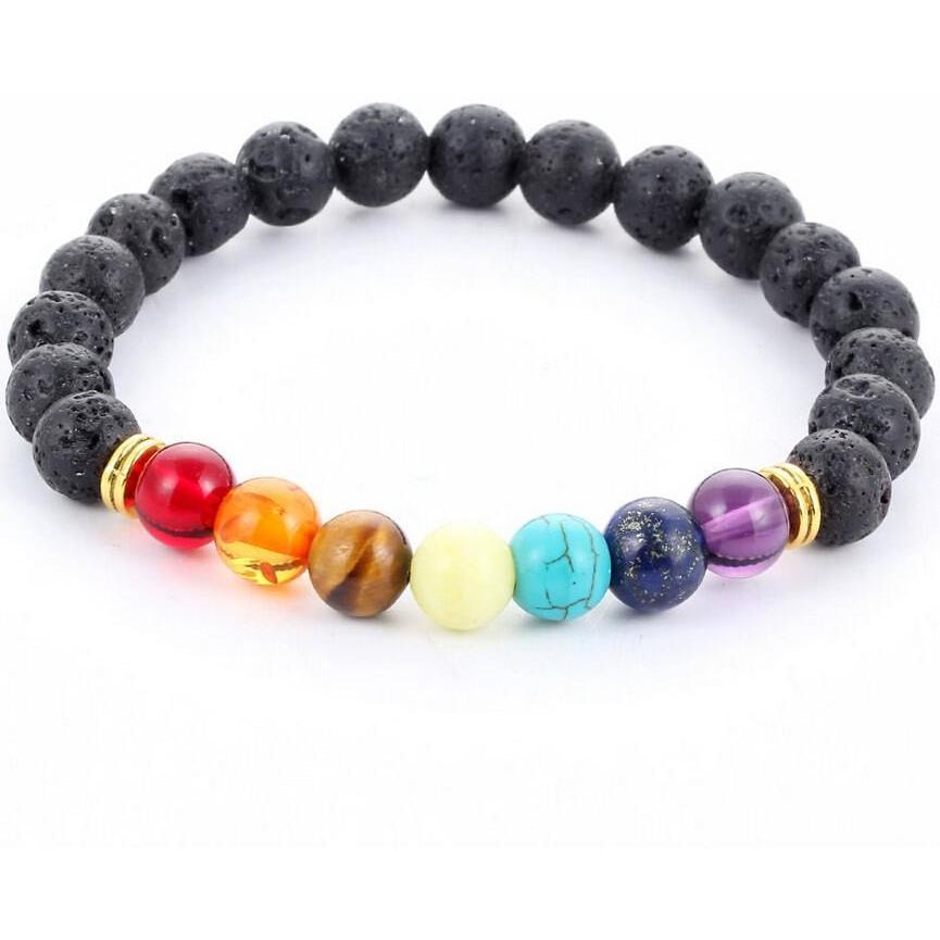 Black Lava 7 Chakra Beaded Bracelet