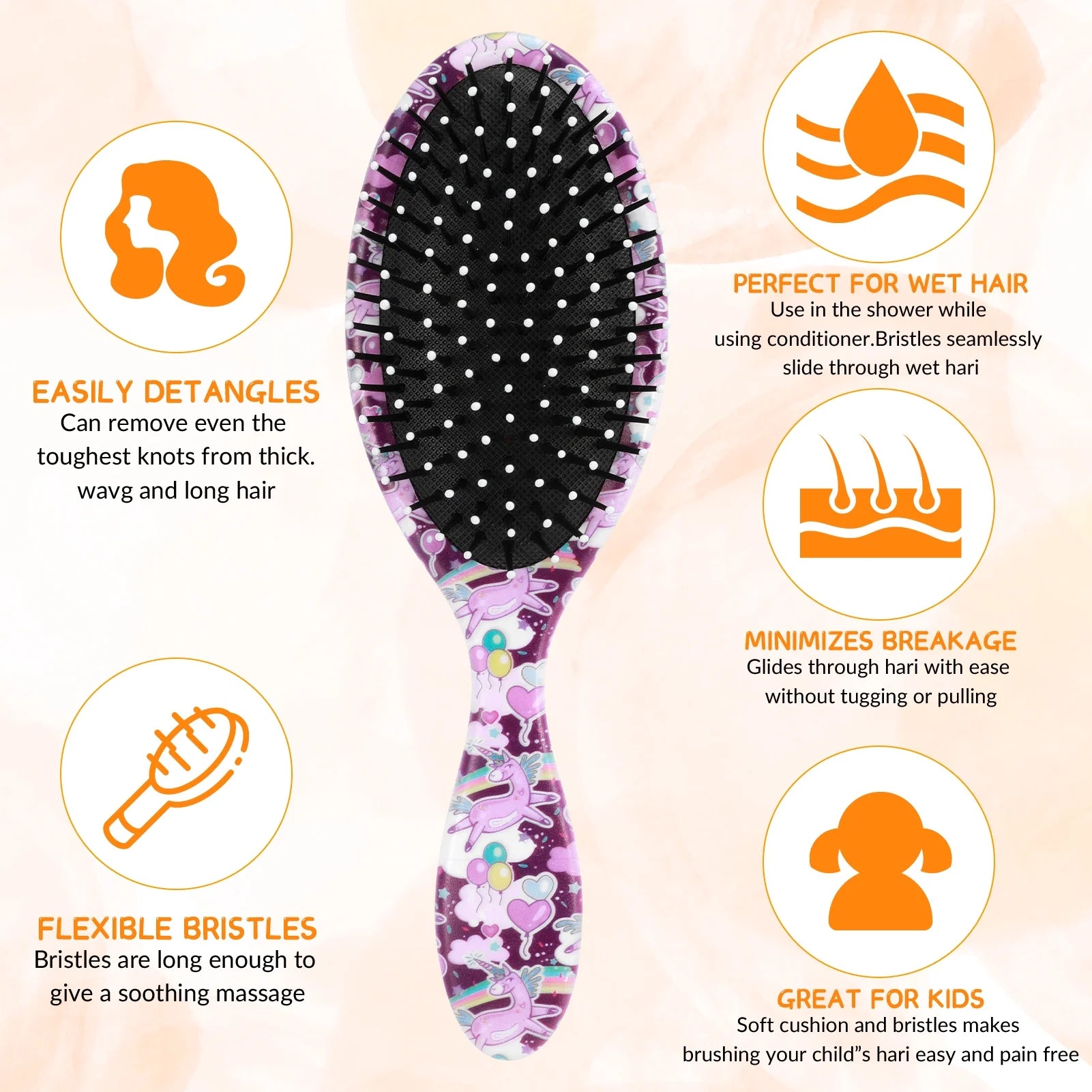 2 Pack Girls Hair Brush, Hair Detangler Brushes, Curly Hair Brush Detangler Tangle Brush, Soft Flexible Bristles Glide through Tangles with Ease, Pain-Free Comb for All Hair Types(Purple)