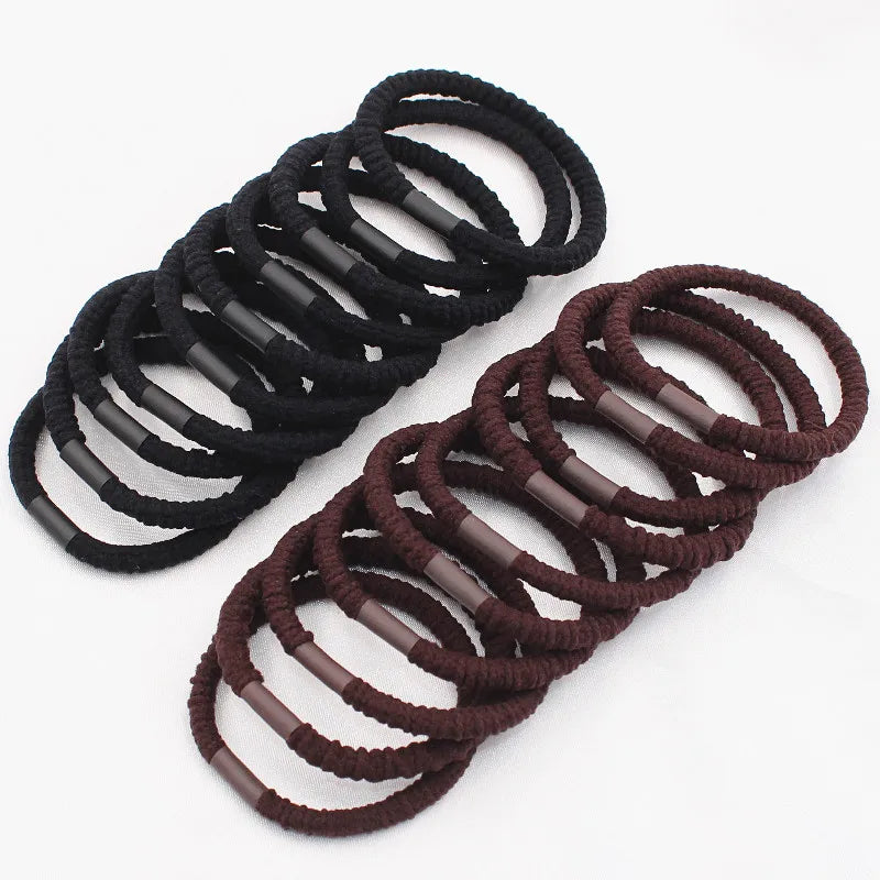 Thick Elastic Hair Band Solid Black Brown 10pcs