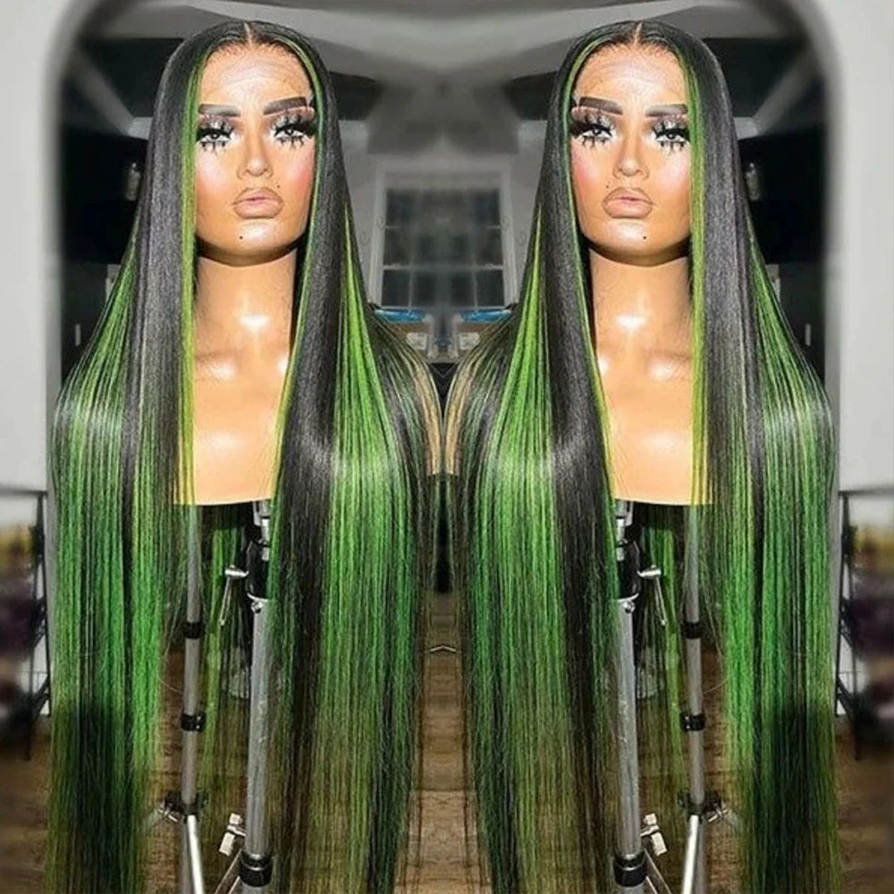 Green Highlight Straight Hair Lace Wig