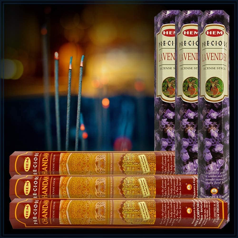 Precious Lavender Incense Sticks and Precious Chandan Sandalwood Incense Sticks with Incense Holder Bundle for Spiritual Décor and Home Fragrance