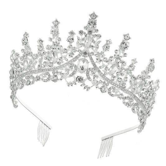 Silver Tone Crystal Tiara Crowns