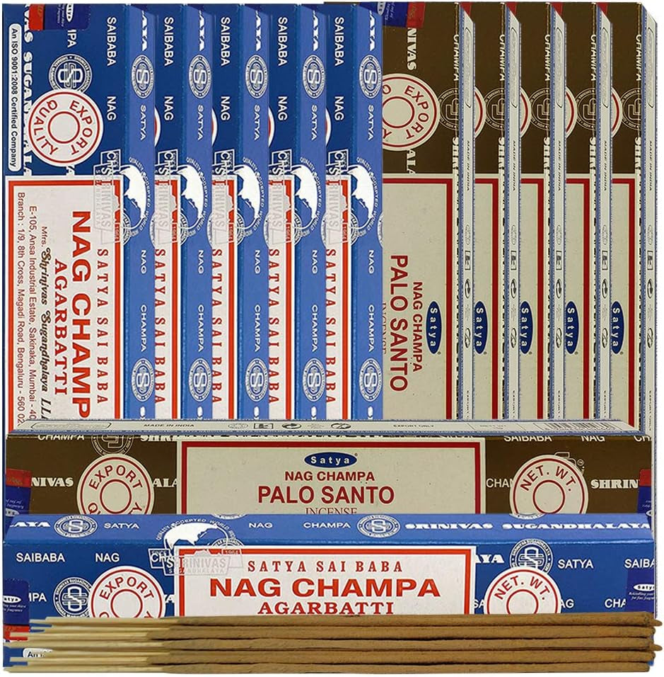 Nag Champa Incense Sticks and Palo Santo Incense Sticks with Incense Holder Bundle for Home Fragrance and Spiritual Décor