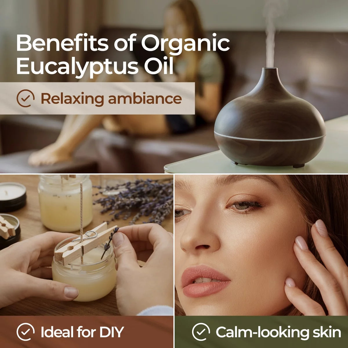 Organic Eucalyptus Essential Oil for Diffuser - Eucalyptus Oil Essential Oil - Eucalyptus Essential Oil Organic for Skin Humidifier & Hair (0.34 Fl Oz)