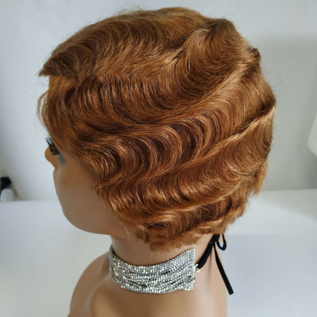 Pixie Cut  Finger Wave Short Bob Remy Wig