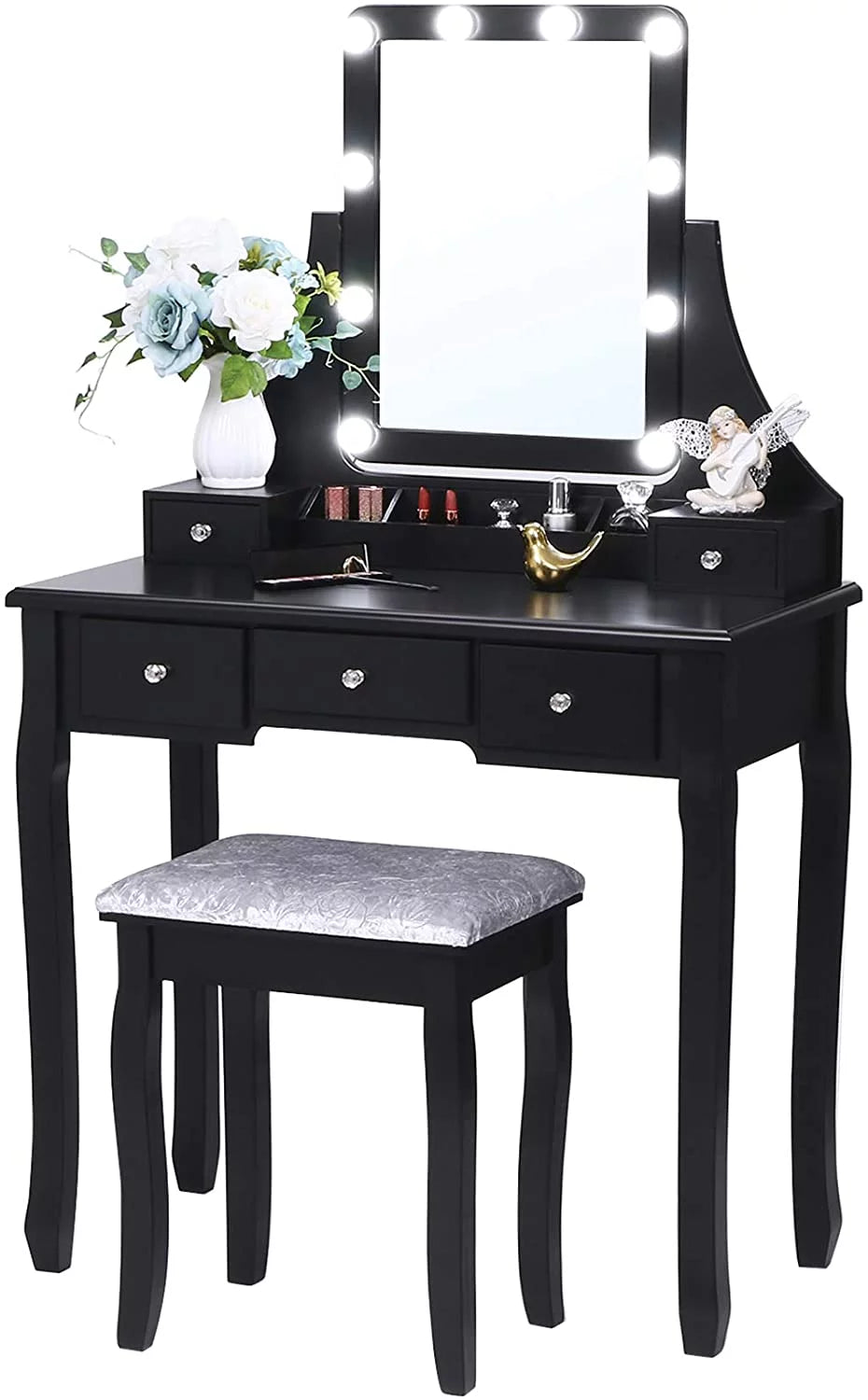 Vanity Set with Lighted Mirror, 10 LED Dimmable Bulbs