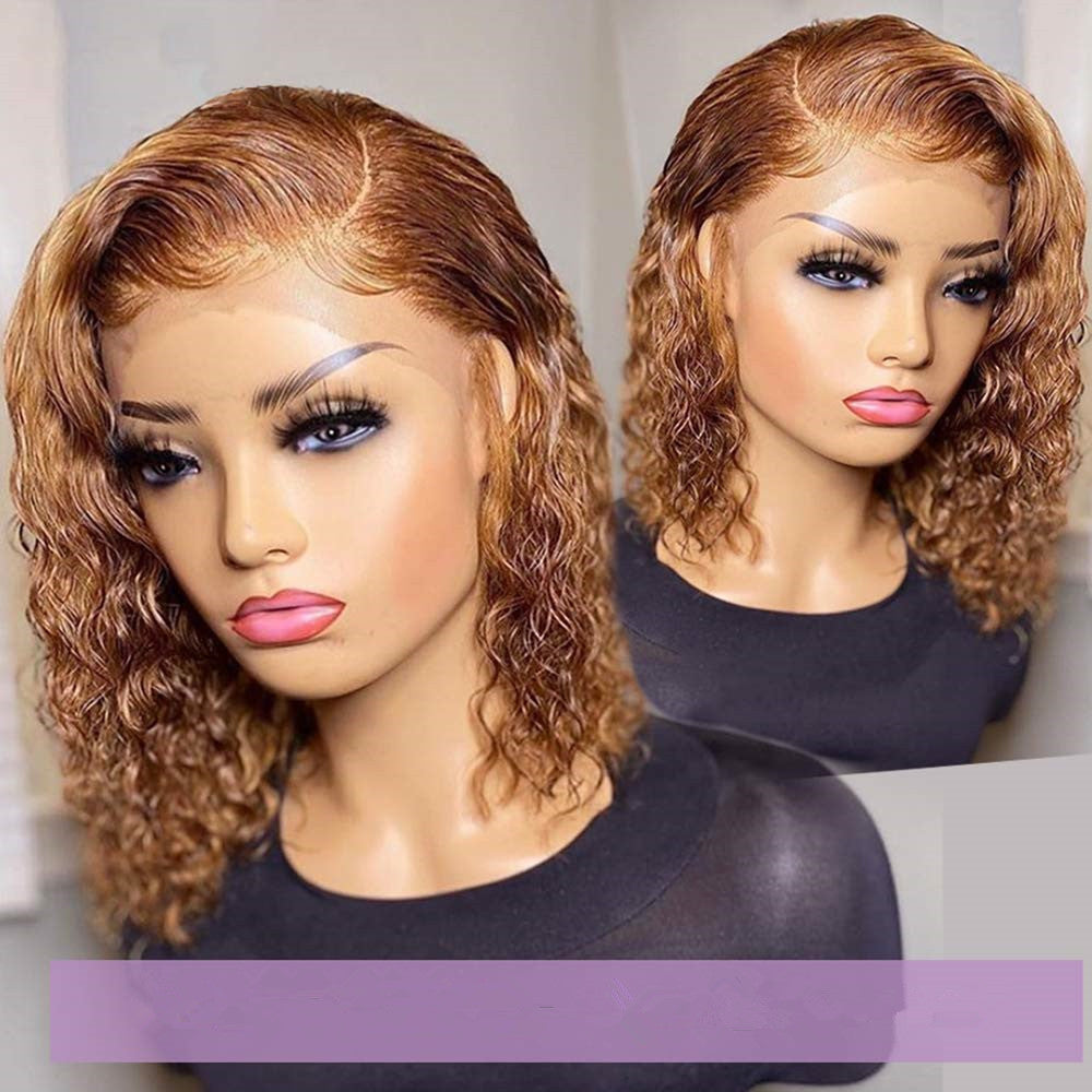 Short Curly Honey Blonde Bob Lace Wig