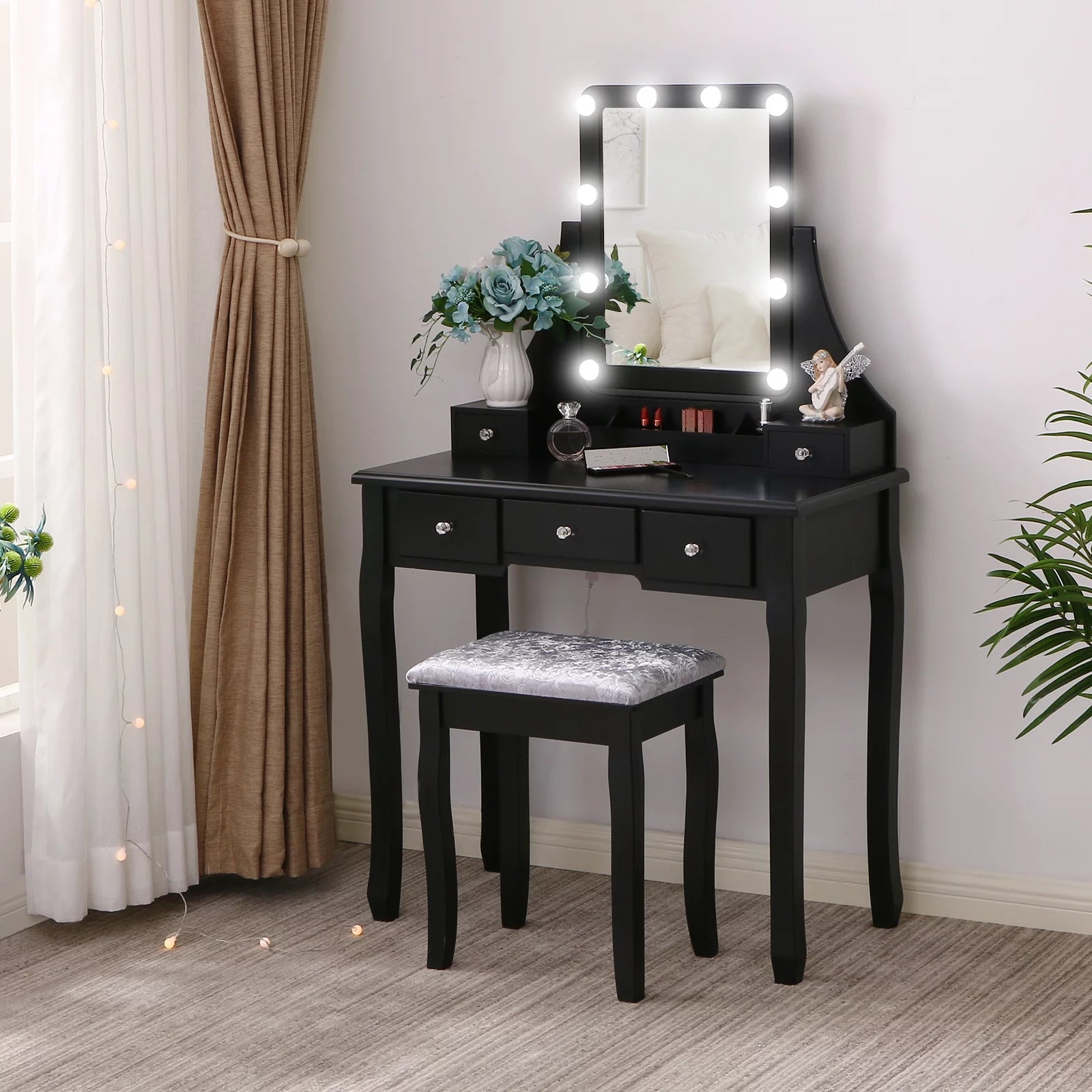 Vanity Set with Lighted Mirror, 10 LED Dimmable Bulbs