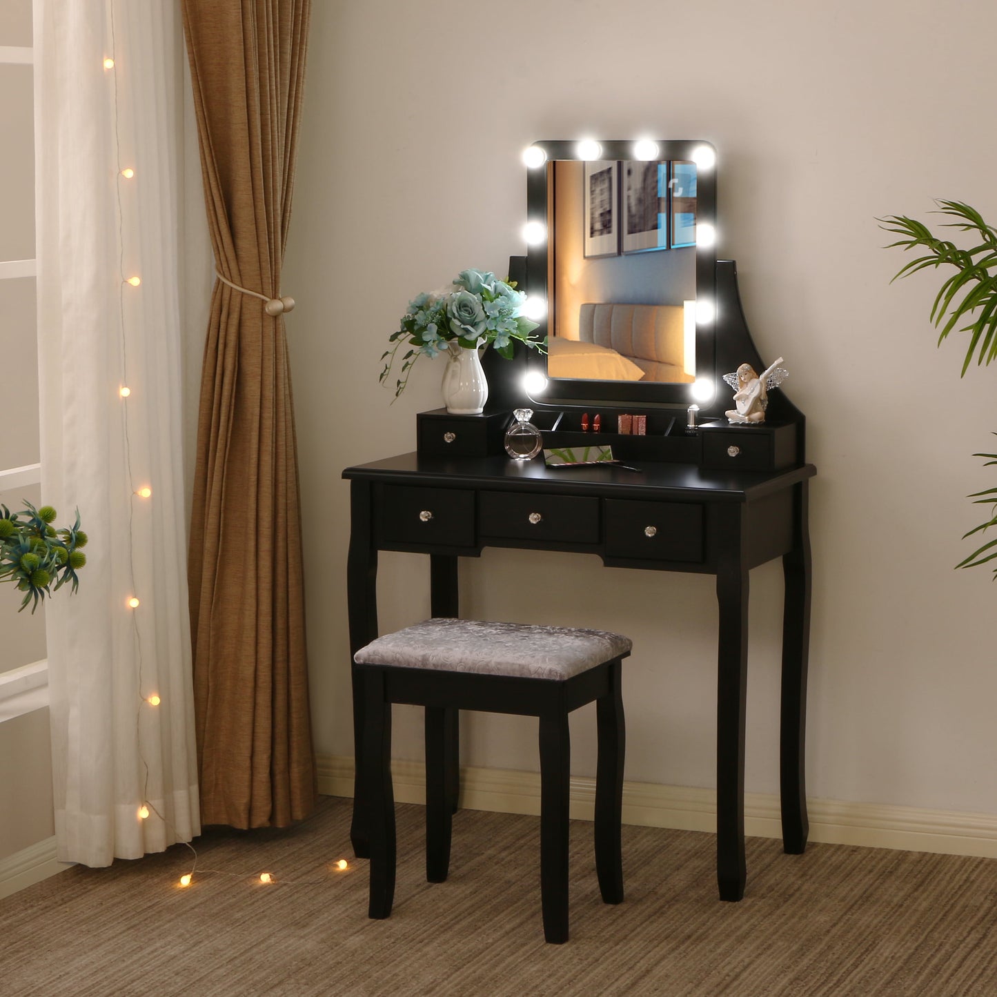 Vanity Set with Lighted Mirror, 10 LED Dimmable Bulbs